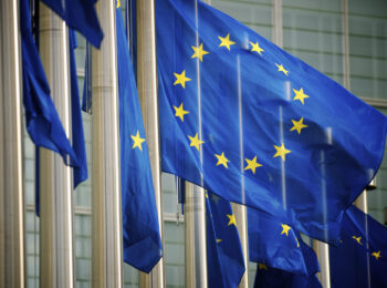 Flaggen der EU vor dem Parlament